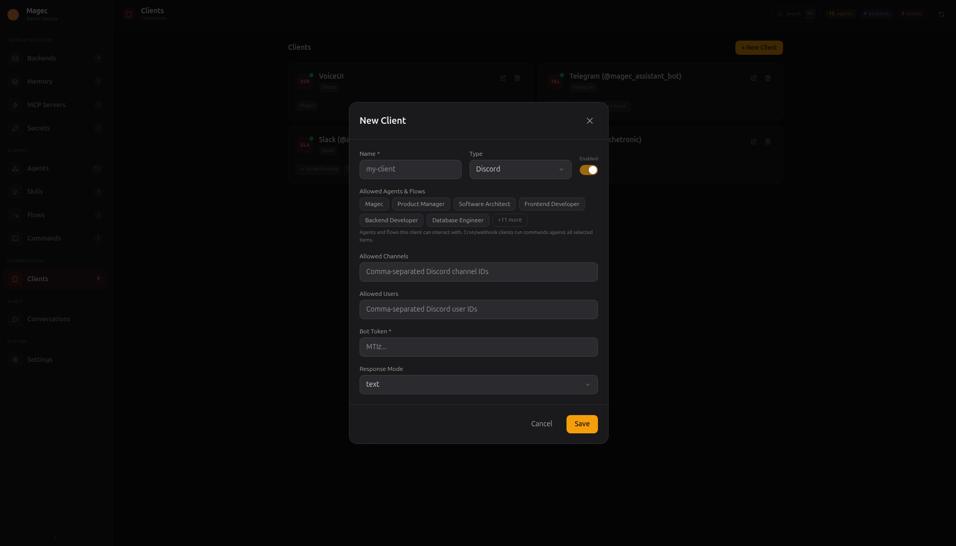 Admin UI — Discord client
