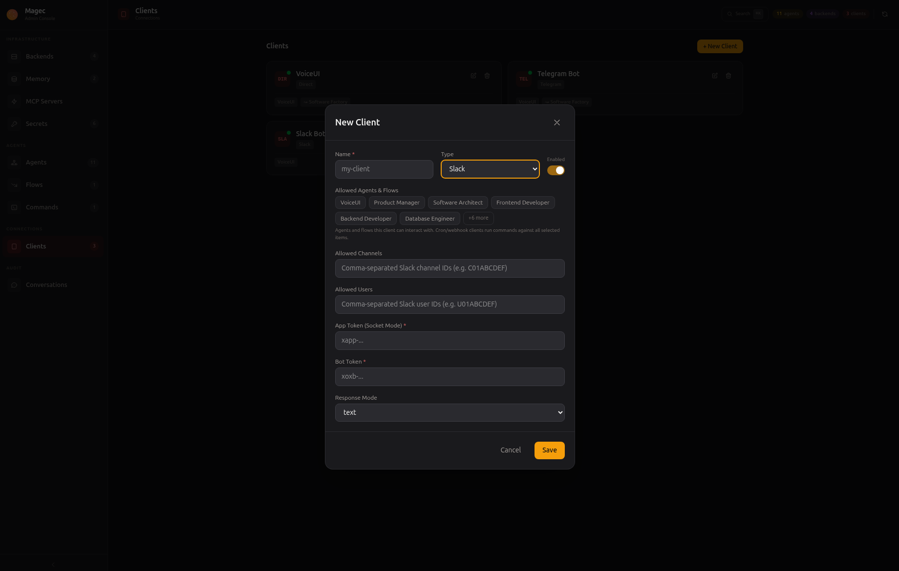 Admin UI — Slack client