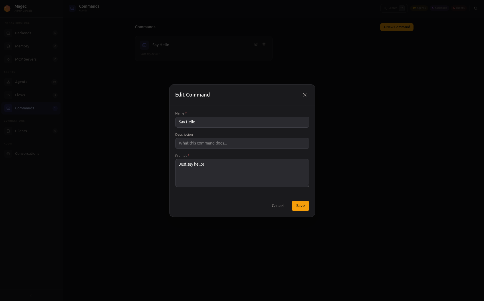 Admin UI — Edit Command dialog