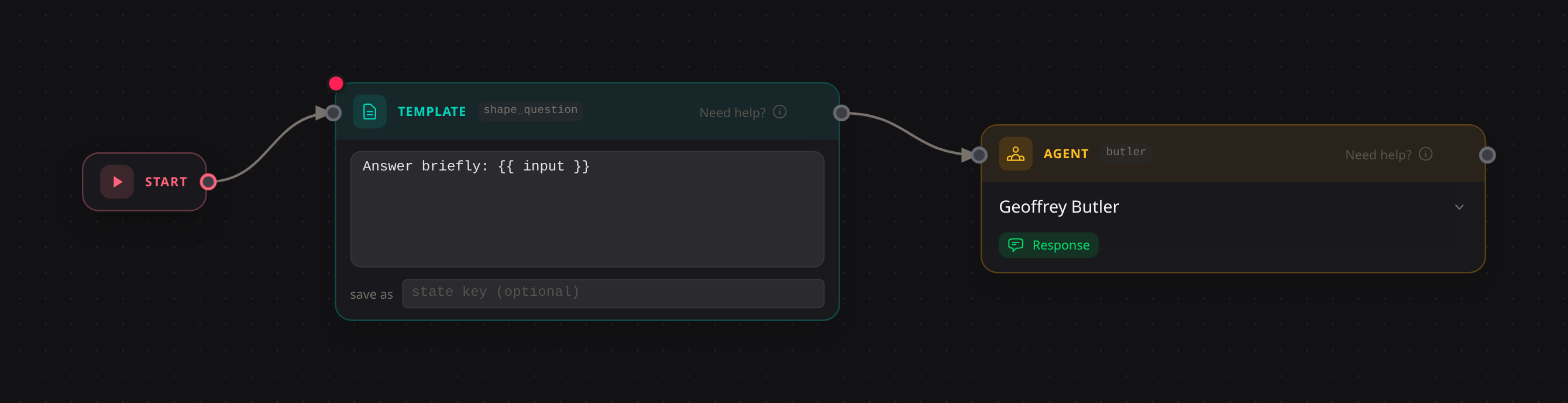 A two-block flow: Start, a template, an agent