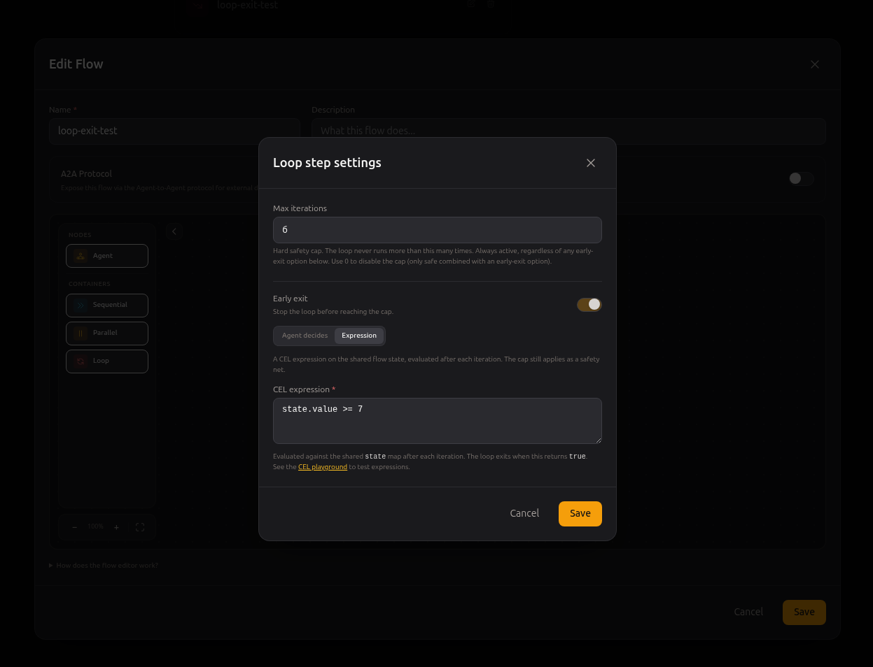 Admin UI — Loop step settings dialog