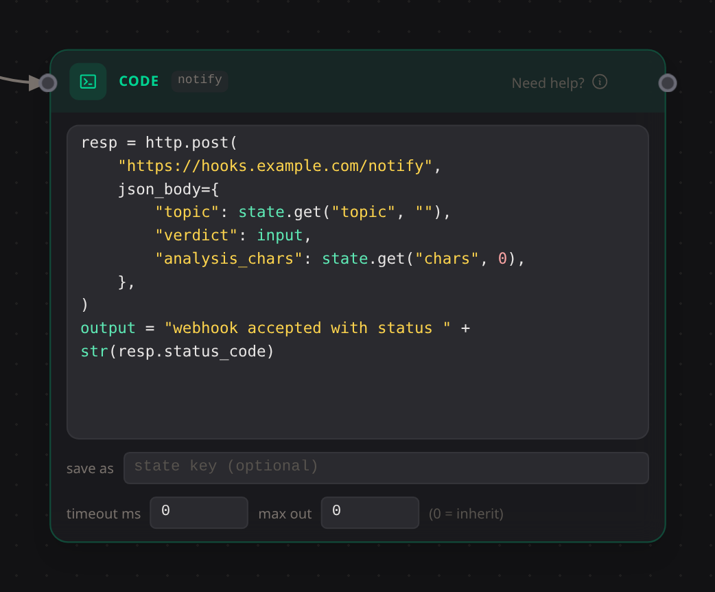 Code block with a Starlark script