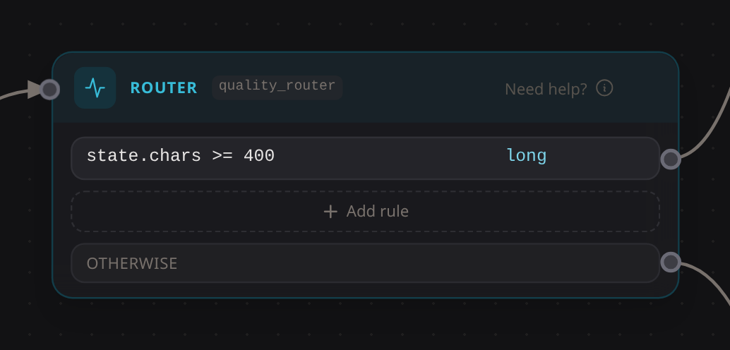 Router block with a CEL rule and the OTHERWISE route