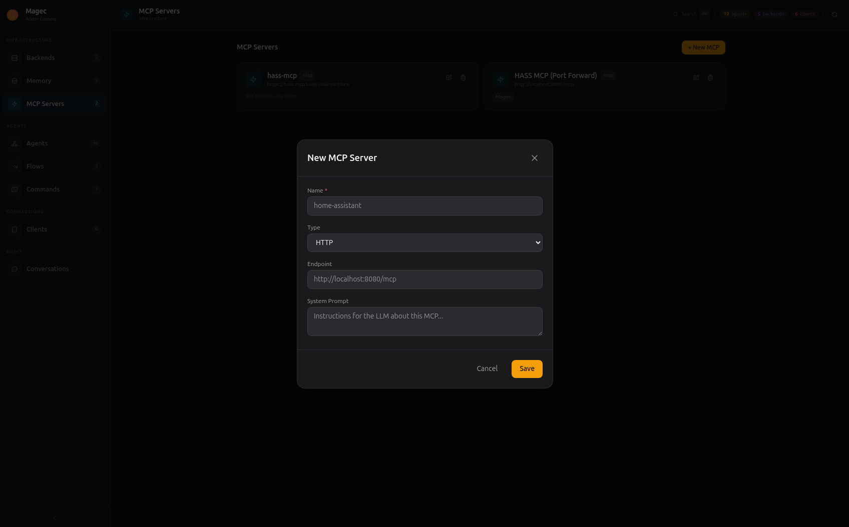Admin UI — New MCP Server (HTTP)