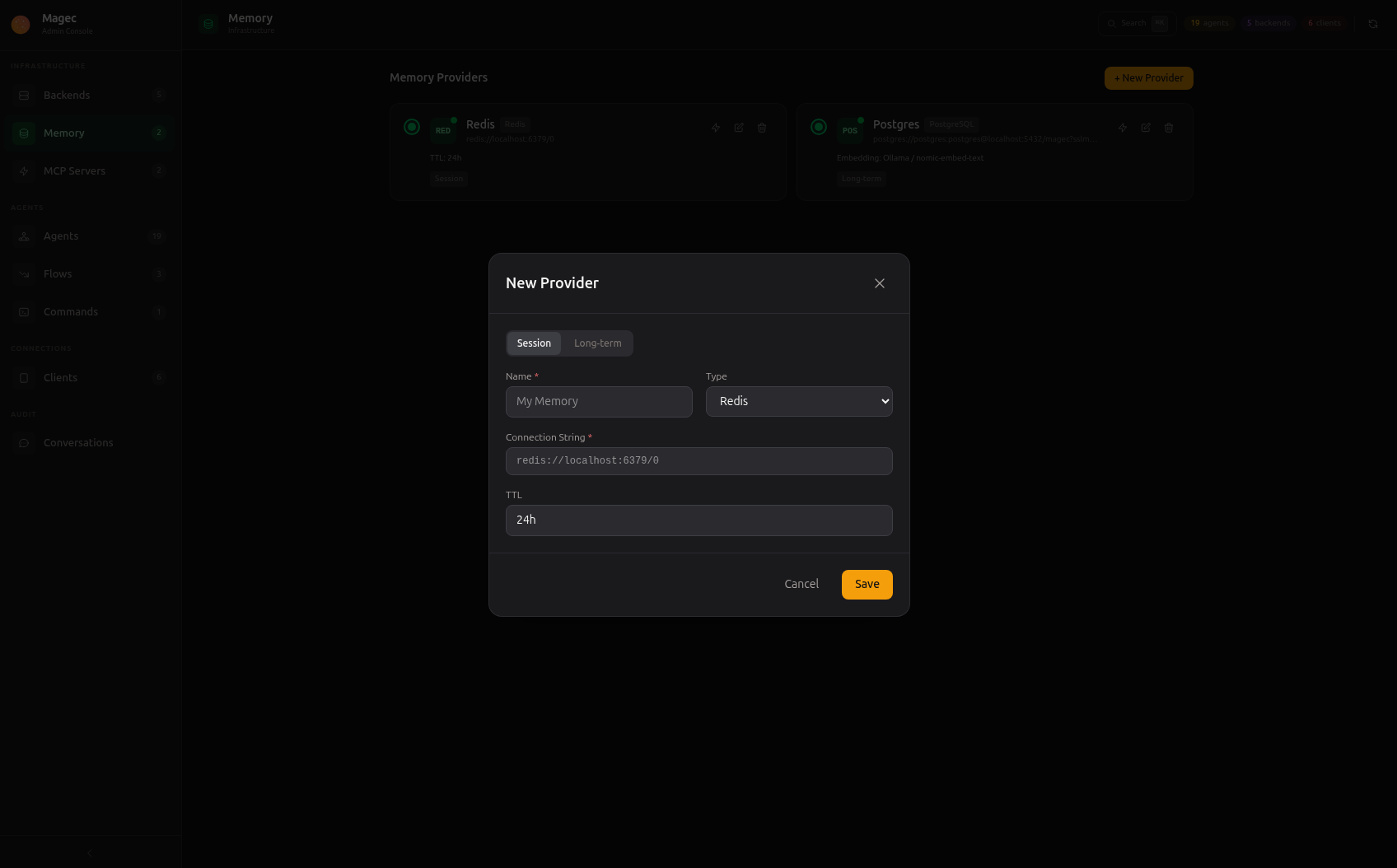 Admin UI — New Session Memory Provider