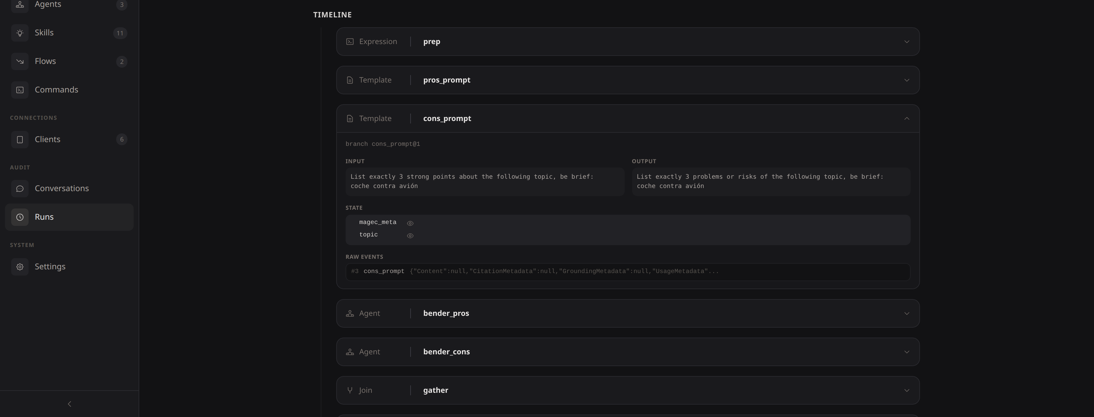 A run's timeline with an expanded activation