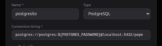 Memory provider using ${POSTGRES_PASSWORD} in the connection string