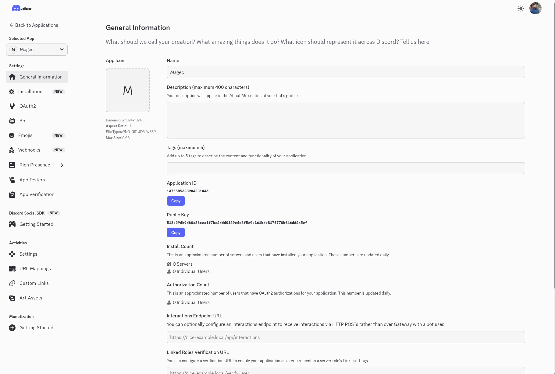 Discord Developer Portal — General Information